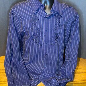 191 Unlimited Dark Blue embroidered long sleeve Shirt Snap Cuffs